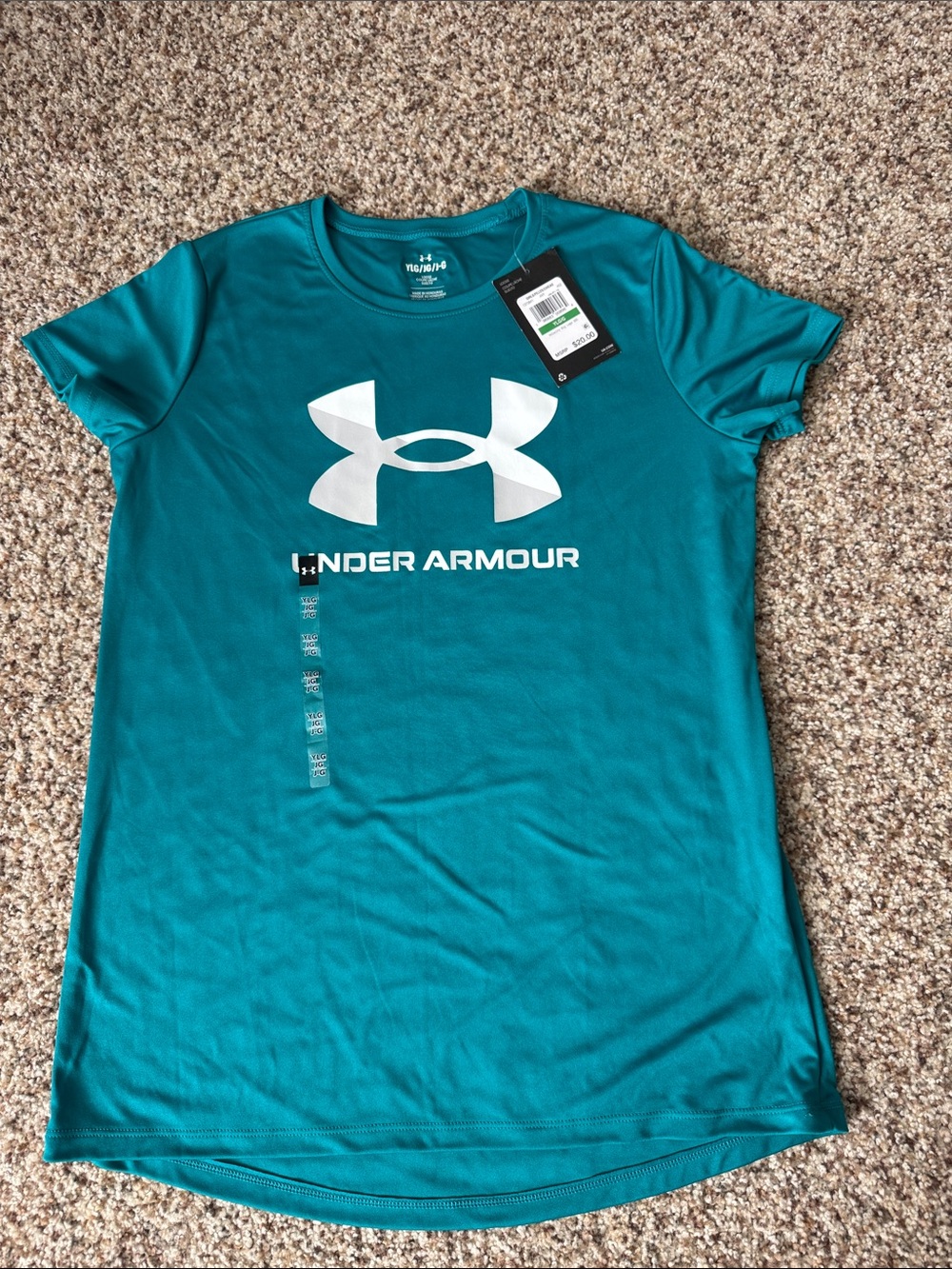 Under Armour girls Teal Short Sleeve Logo Tee
